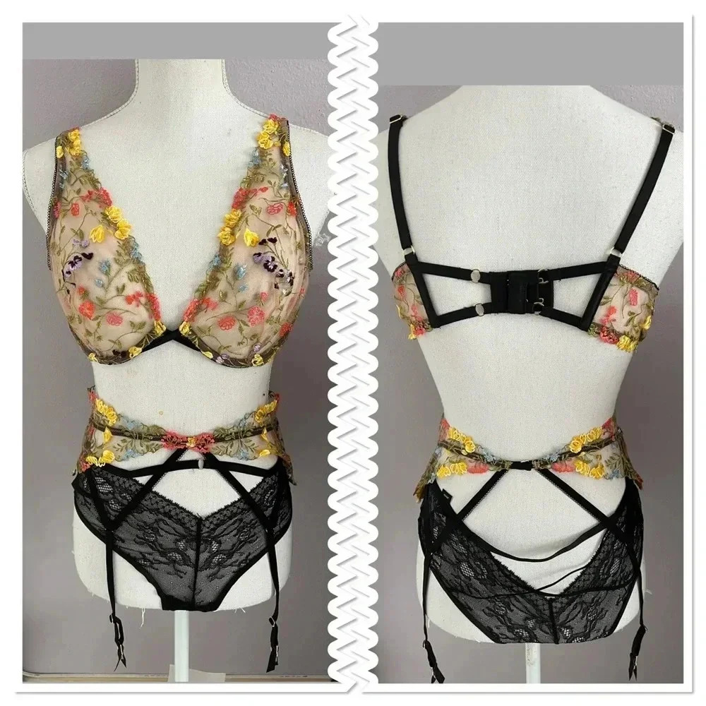 Victoria’s Secret Dream Angel Unlined Plunge with Matching Garter & Black Panty